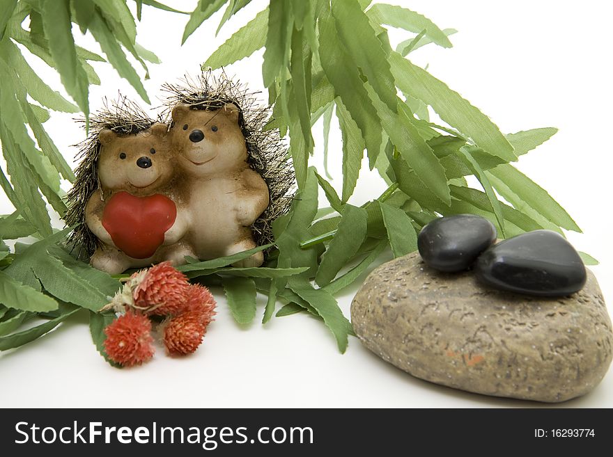 Ceramics hedgehog pair with heart