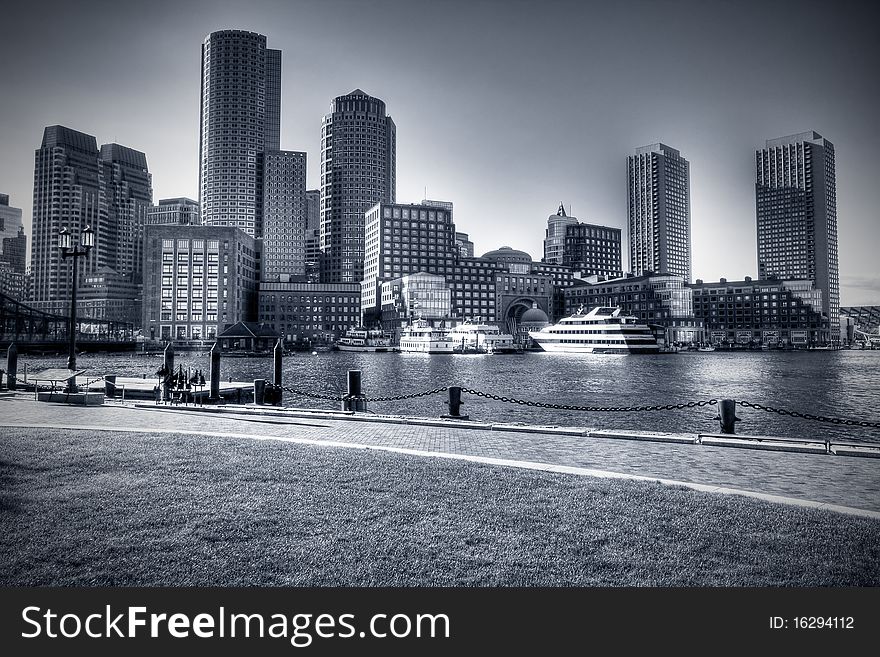 View of Boston Harbor in Massachusetts, USA.