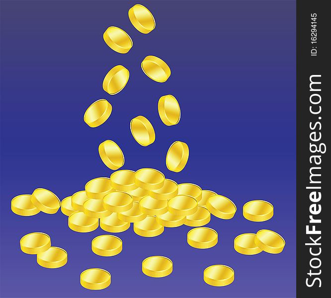 Vector golden coins on blue background