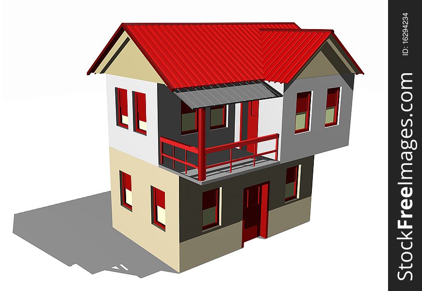 3d illustration of house with balcony