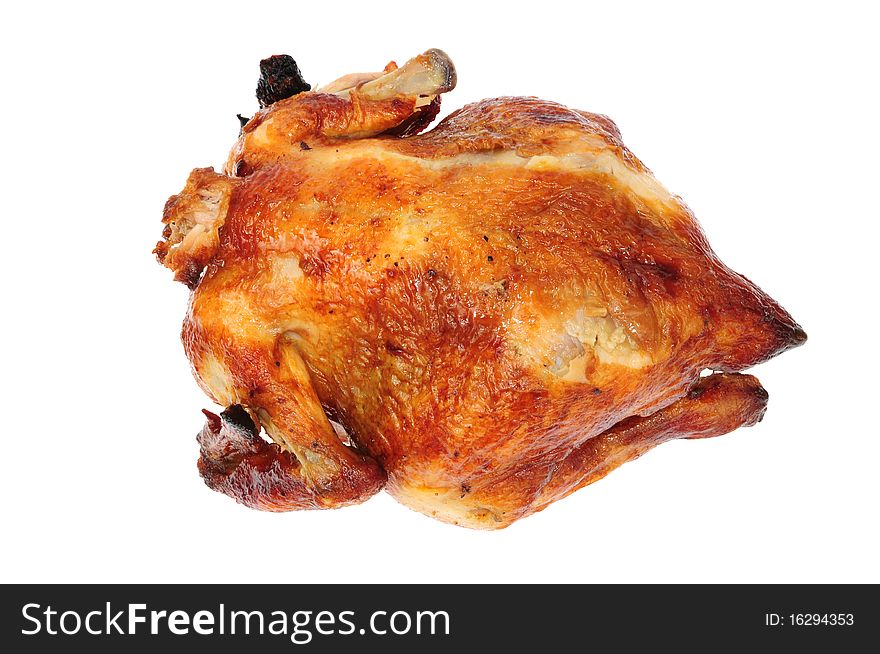 Honey Roasted Whole Chicken On A White background. Honey Roasted Whole Chicken On A White background