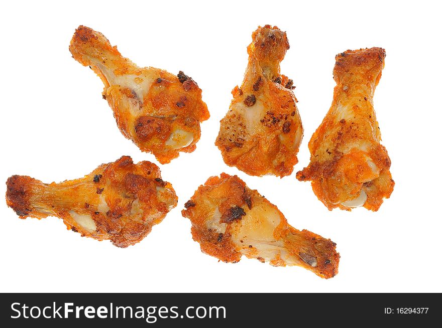 Fried Chicken Drumlets On White Background. Fried Chicken Drumlets On White Background