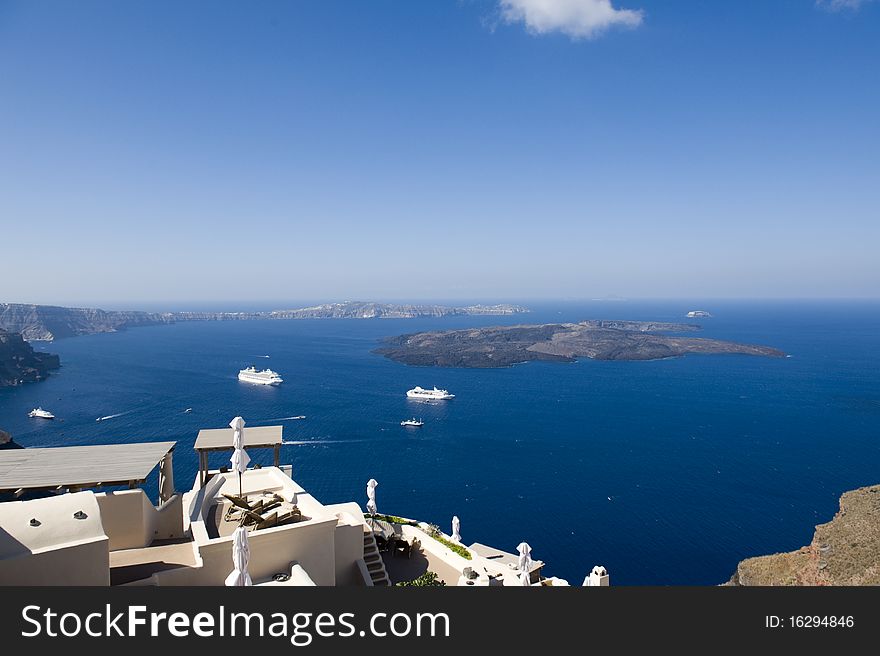 Gorgeous view of romantic Santorini's coast. Greece.