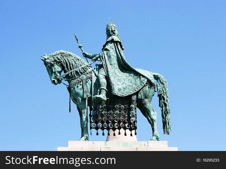 St Stephen Statue on Budapest, Hungary on the blue sky. St Stephen Statue on Budapest, Hungary on the blue sky