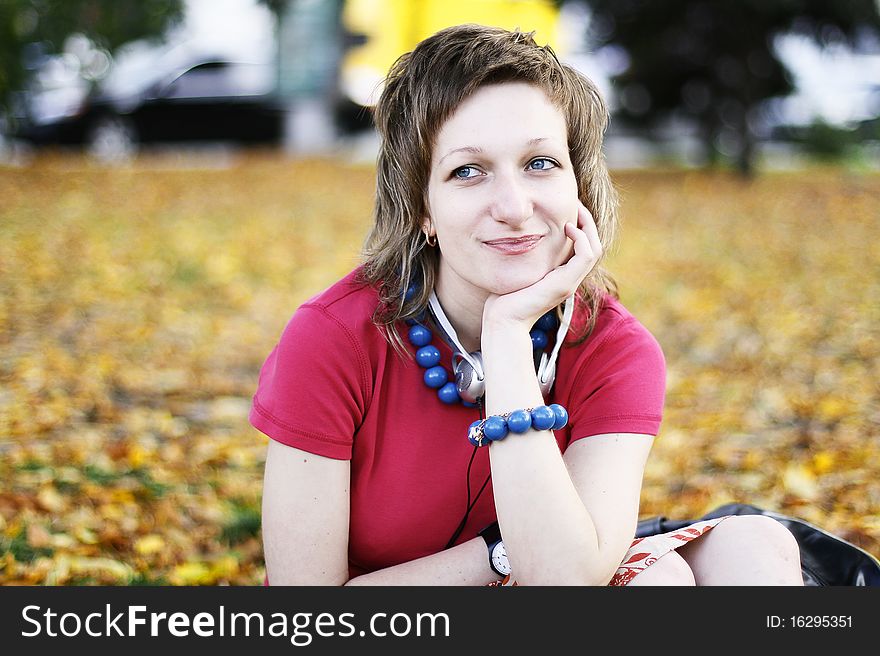 Beauty happy woman on a autumn. Beauty happy woman on a autumn