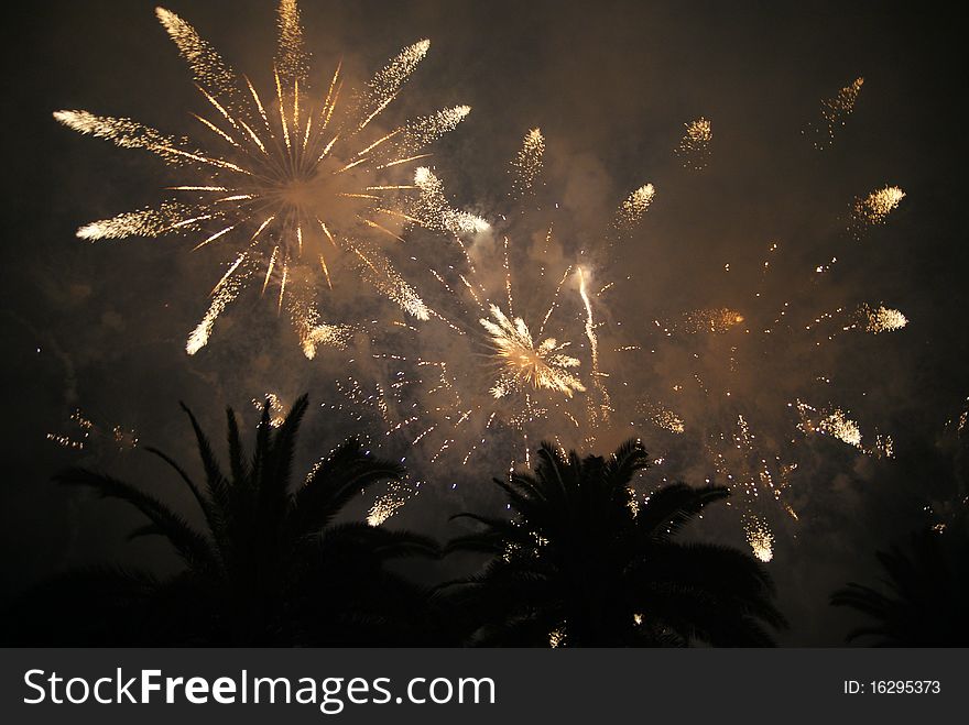 Celebratory fireworks on beach of Spain