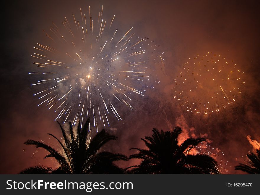 Celebratory fireworks on beach of Spain