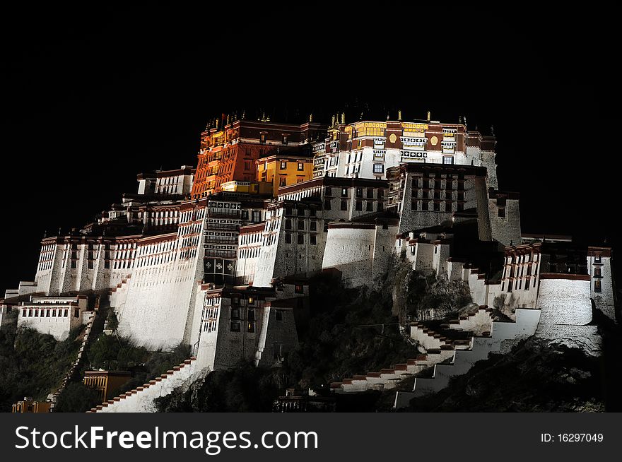 Night scenes of the famous Potala Palace in Lhasa, Tibet