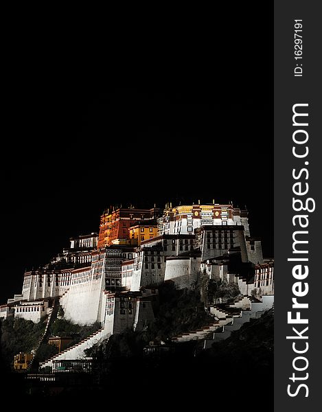 Night scenes of the famous Potala Palace in Lhasa, Tibet