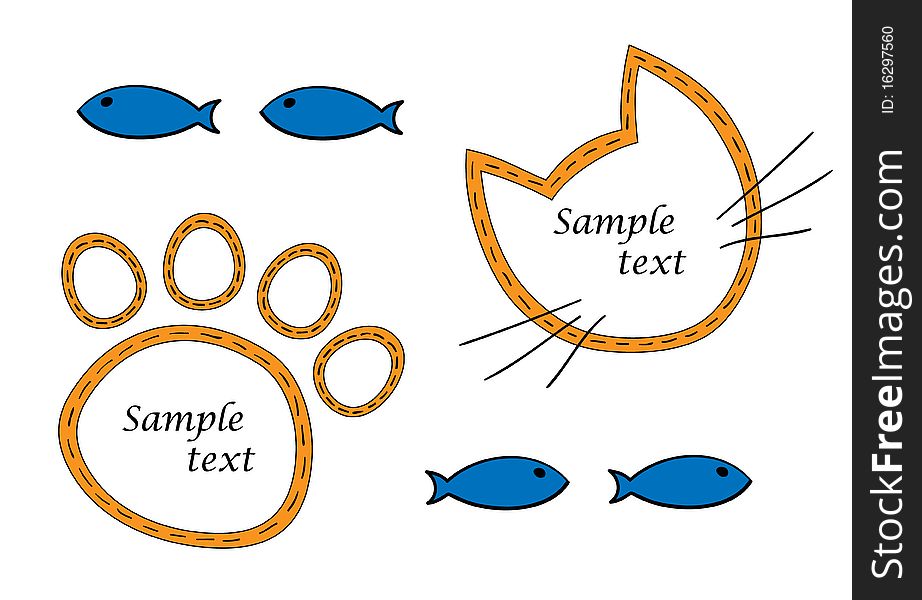 A illustration. Two frame: a trace of a cat and a muzzle of a cat. A illustration. Two frame: a trace of a cat and a muzzle of a cat.