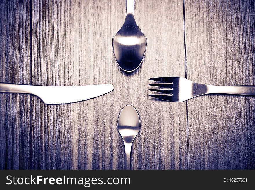 Aluminum spoon, fork and knife. Aluminum spoon, fork and knife