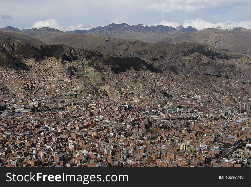 La Paz with Andes in the background, Bolivia. La Paz with Andes in the background, Bolivia