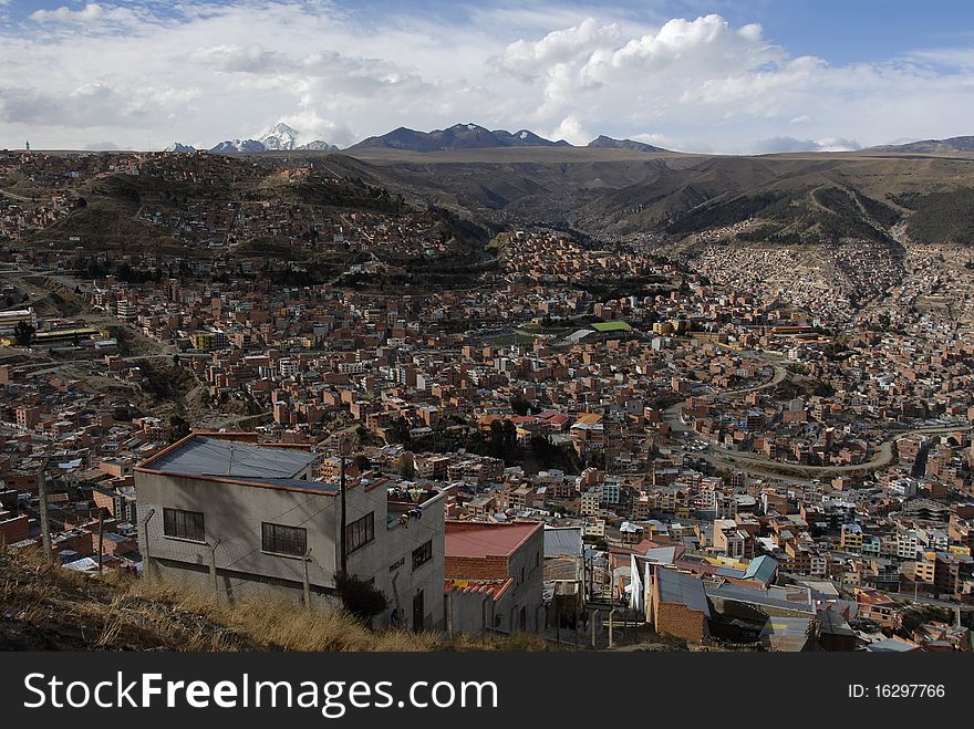 La Paz with Andes in the background, Bolivia. La Paz with Andes in the background, Bolivia