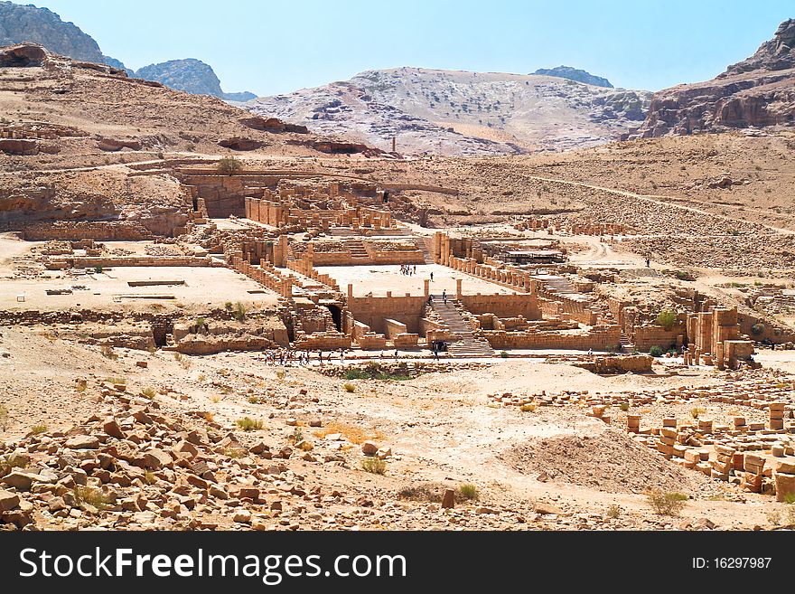 The Great Temple Complex, one of the the major archaeological and architectural monuments of central Petra. Ancient city of Petra, Jordan. The Great Temple Complex, one of the the major archaeological and architectural monuments of central Petra. Ancient city of Petra, Jordan