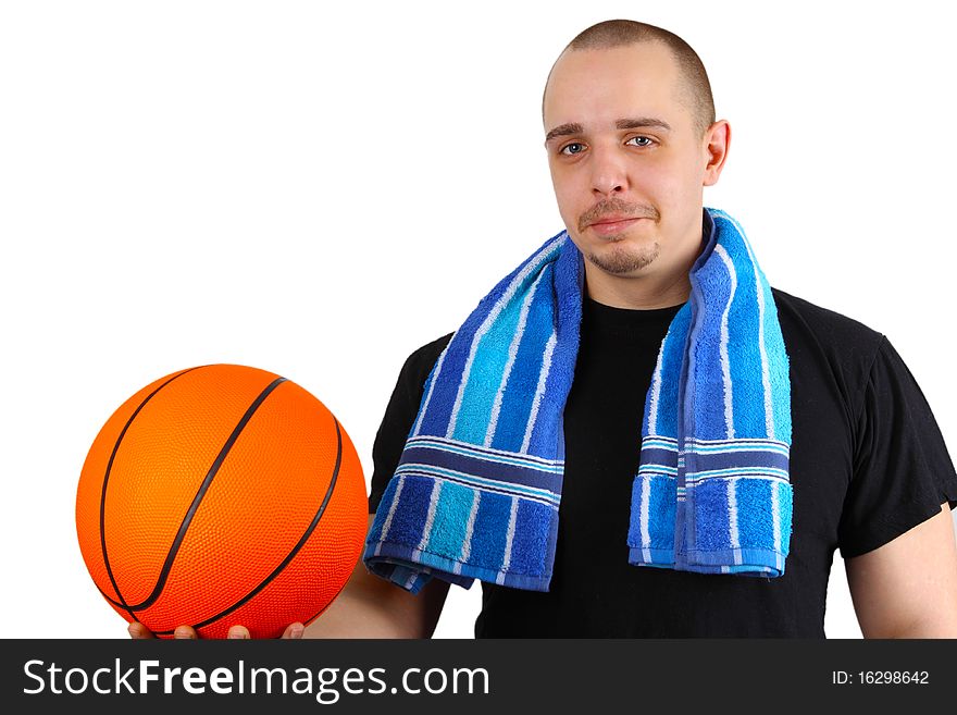 Young athletic man with basketball on white background. Young athletic man with basketball on white background