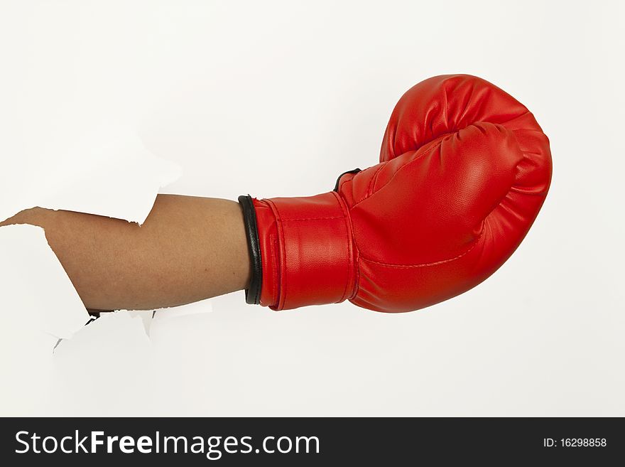 Red box glove on bright background