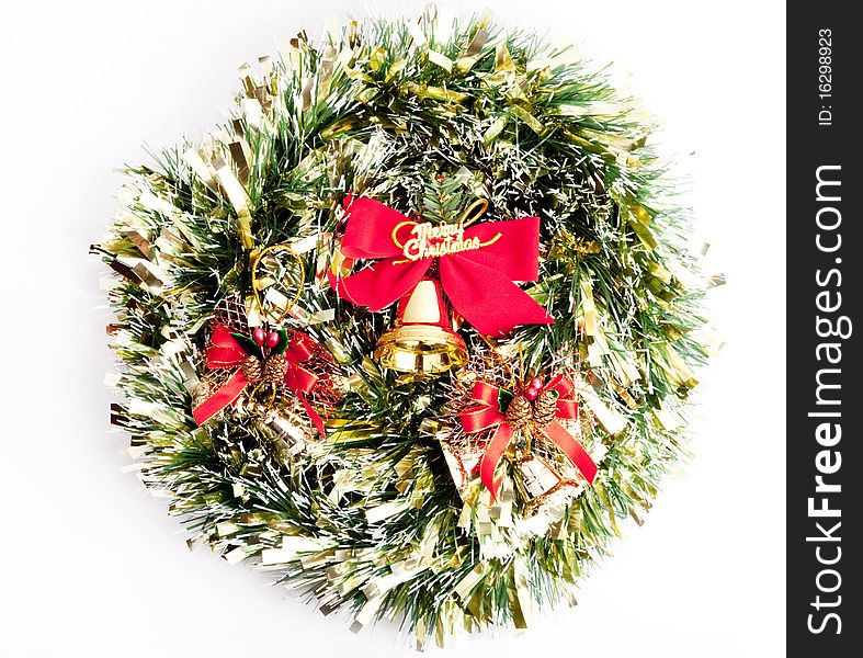 Golden Christmas bell on white background