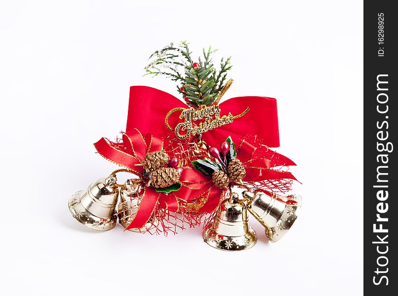 Golden Christmas bell on white background