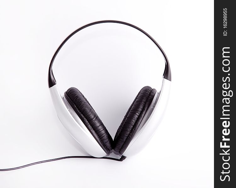 Silver headphones isolated on white background, Studio shot.