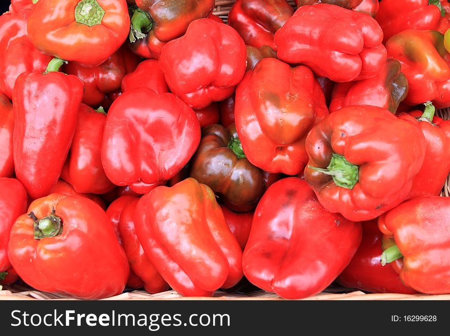 Red Pepper basket from a farmers market. Red Pepper basket from a farmers market