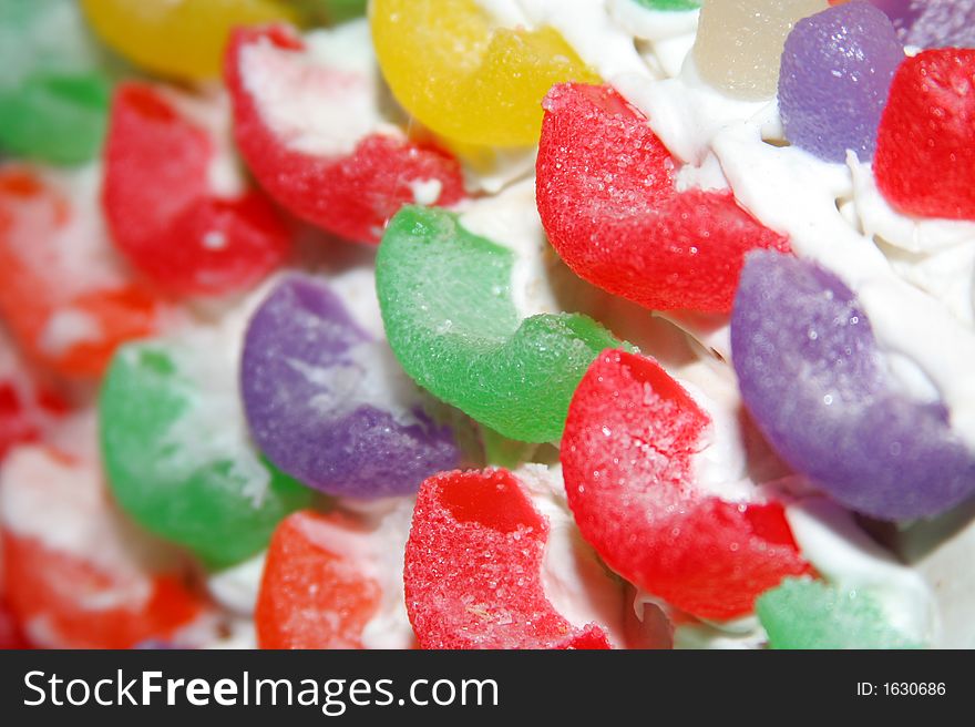 Colorful candy and gumdrops and white icing. Colorful candy and gumdrops and white icing