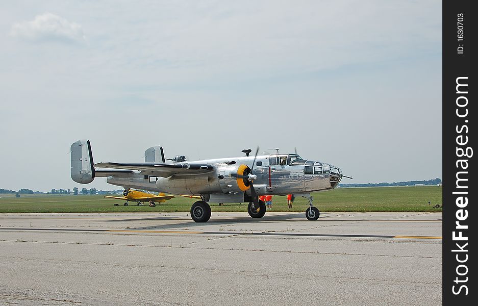 Legendary American bomber from the war in silver color. Legendary American bomber from the war in silver color