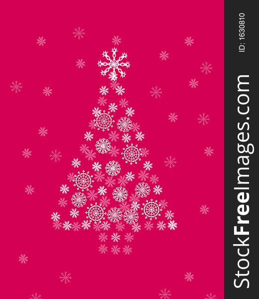 Computer generated illustration of christmas tree on crimson background