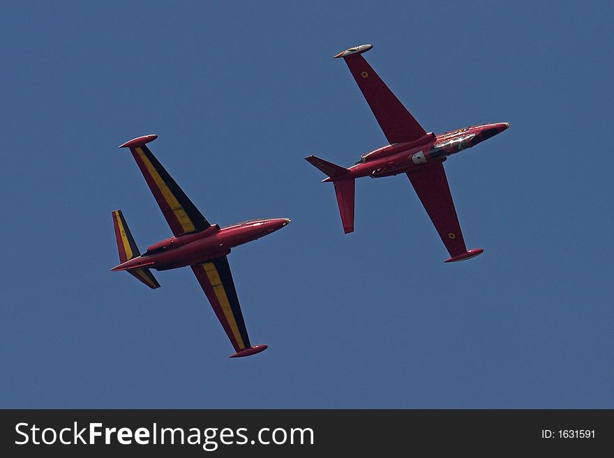 The Belgian Fouga Magister stunt team in action