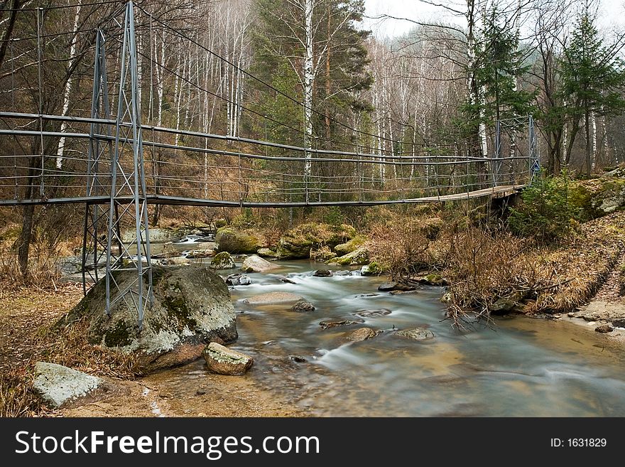 Cable Suspension Bridge Over Belokurikha River.