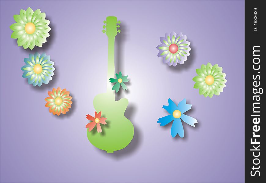 Green Guitar With Flowers