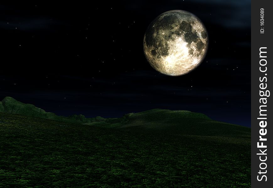 The moon in the nighttime sky in an landscape. The moon in the nighttime sky in an landscape.