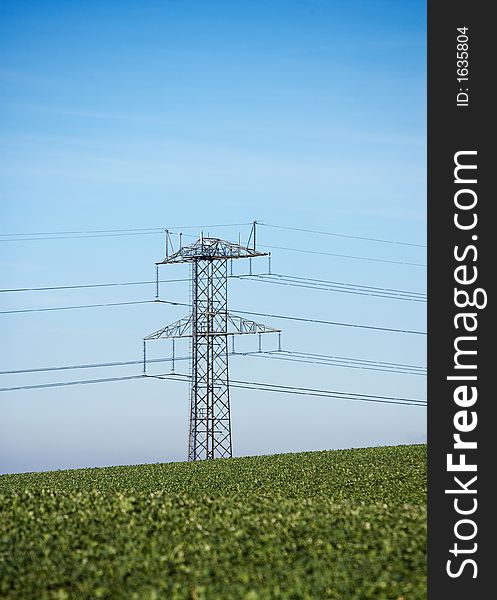 A photo of huge wires of electricity in the countryside