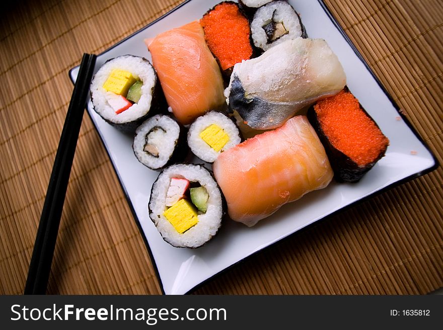 Assorted sushi on plate