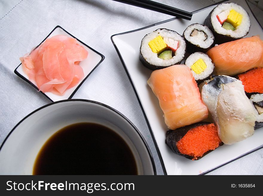 Assorted sushi on plate