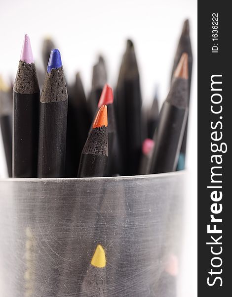 Detail of color pencils to make work or homework