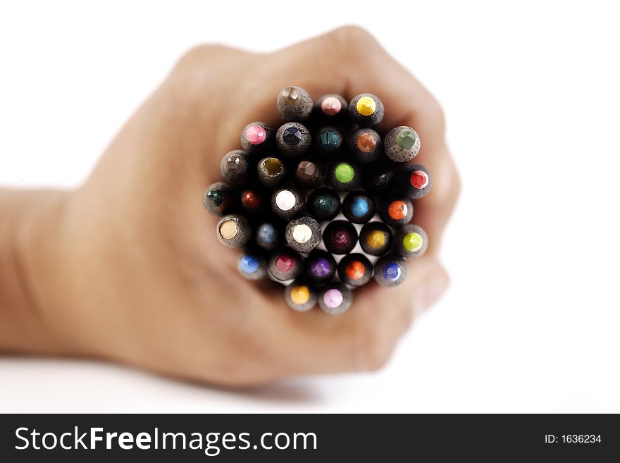 Detail of color pencils to make work or homework