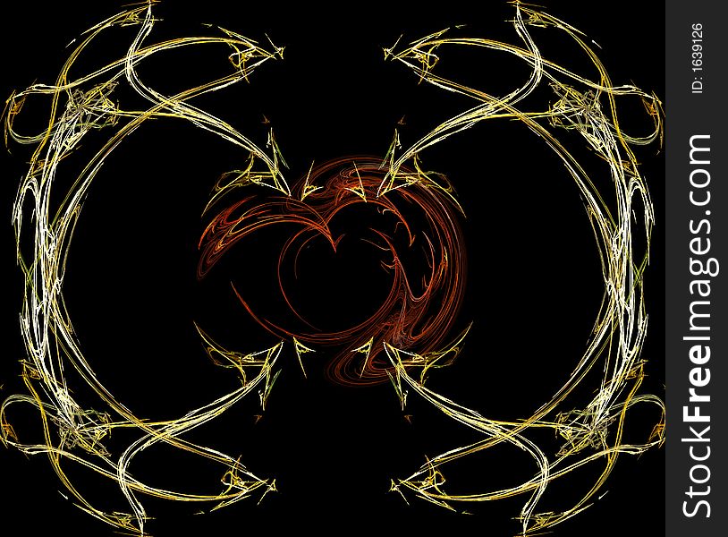 Abstractly spiral image of heart with effect of a luminescence of gold lines. Abstractly spiral image of heart with effect of a luminescence of gold lines