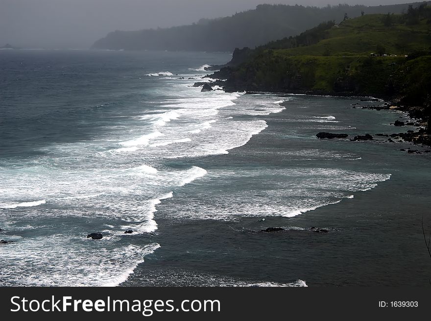 A beach on a stormy evening after heavy rain