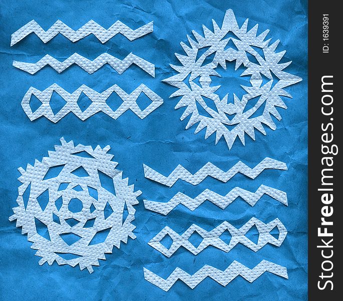 Contemporary Christmas Card (Handmade Paper Snowflakes On Blue Grunge Backgrond). Contemporary Christmas Card (Handmade Paper Snowflakes On Blue Grunge Backgrond)