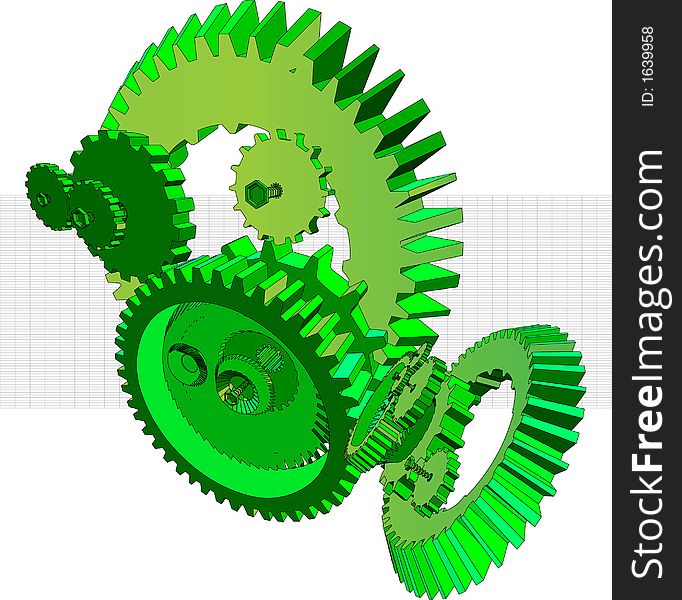 3D rendering of an industrial mechanism made up from gears. 3D rendering of an industrial mechanism made up from gears