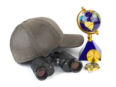 Binoculars, Cap, Compass And Globe Stock Photography Binoculars, Cap, Compass And Globe Stock Photography