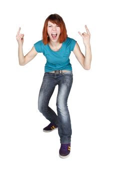 Girl Shouting And Making Punk Gesture Stock Images