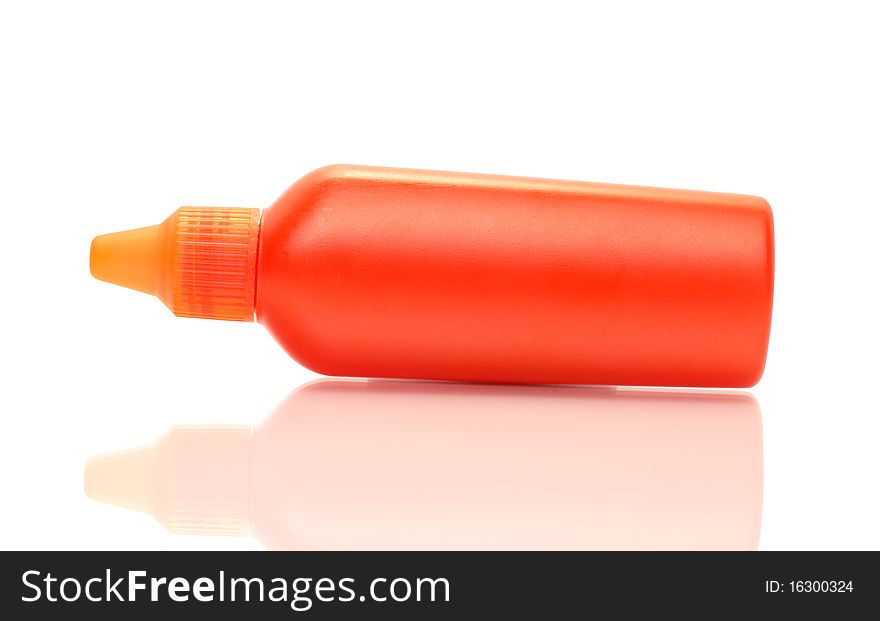 Orange plastic lotion container isolated on white background