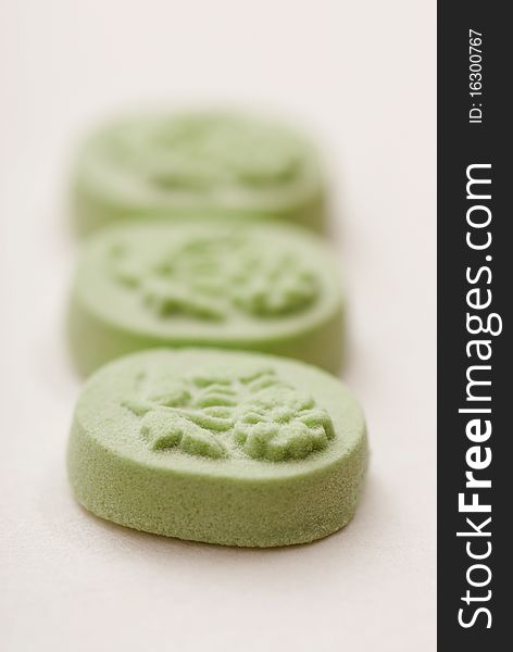 Typical green japanesse candies for tea tima