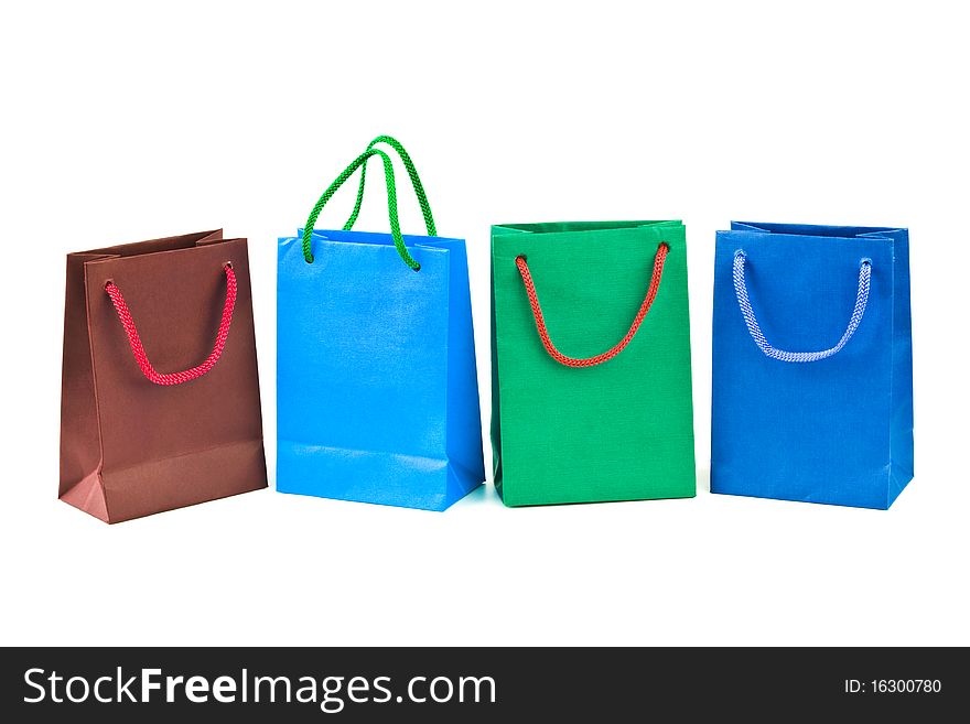 Multicolored shopping bags isolated on white background