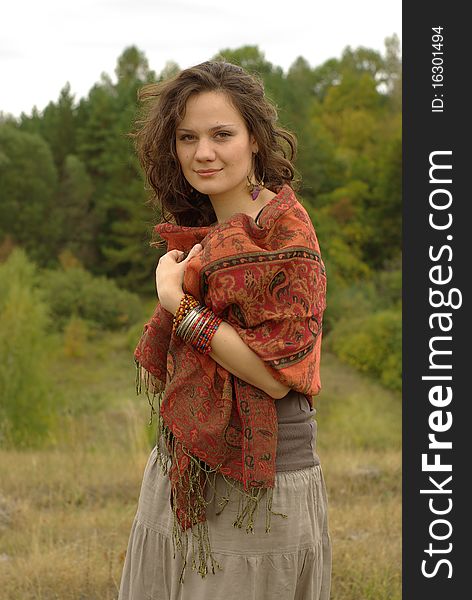 Female walking in the autumn forest