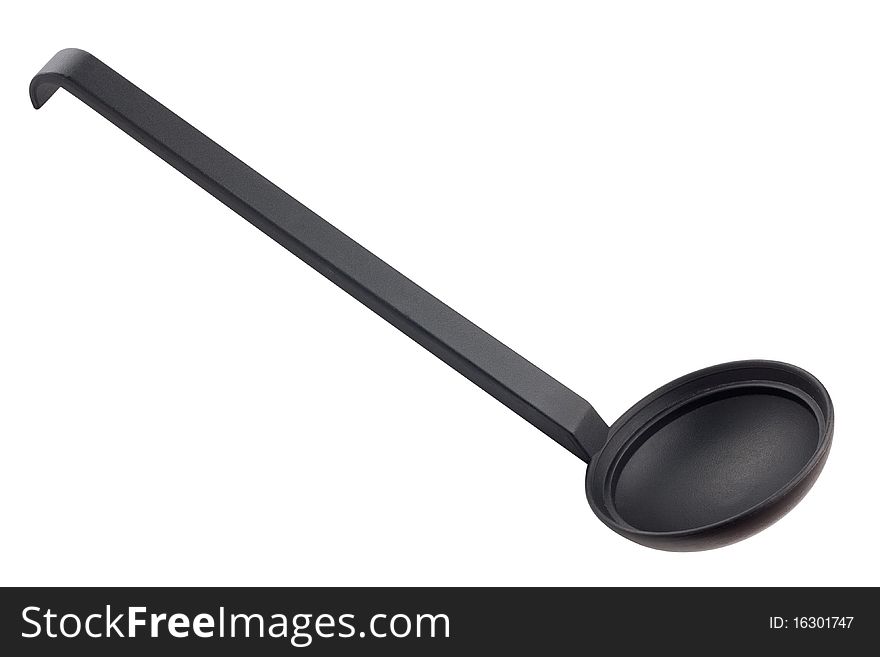 Black plastic soupe ladle, isolated on white