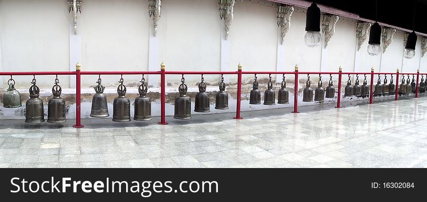 Big bells in temple.It always seen in temple of Thailand.