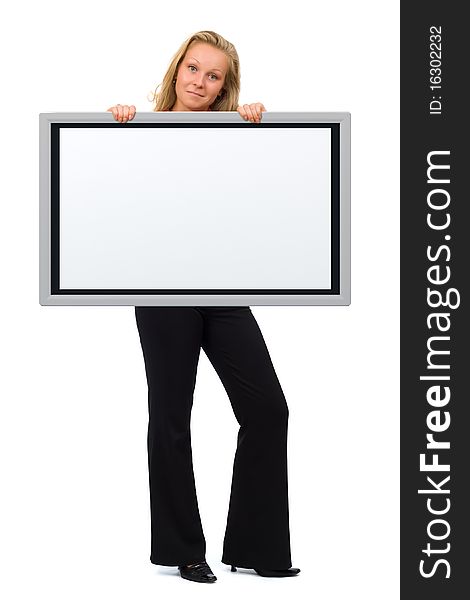 Expressive Woman Holding An Empty Board