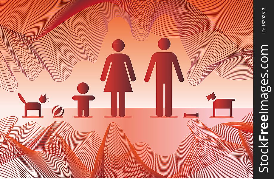 Basic family in red - illustration